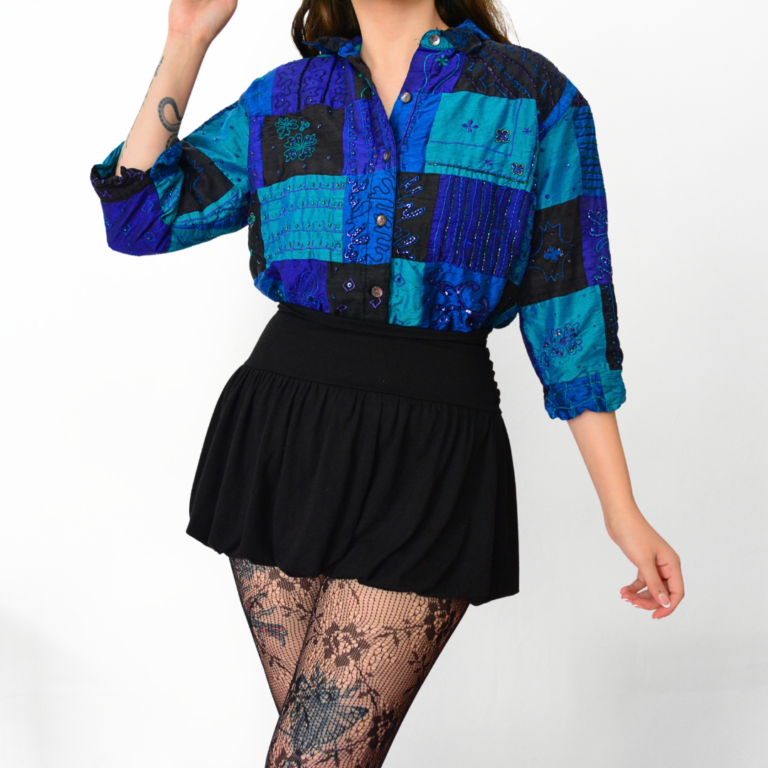 Blusa vintage azul de seda