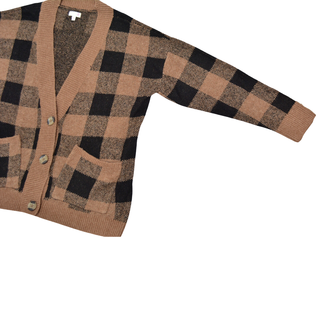 Cardigan cuadriculado café