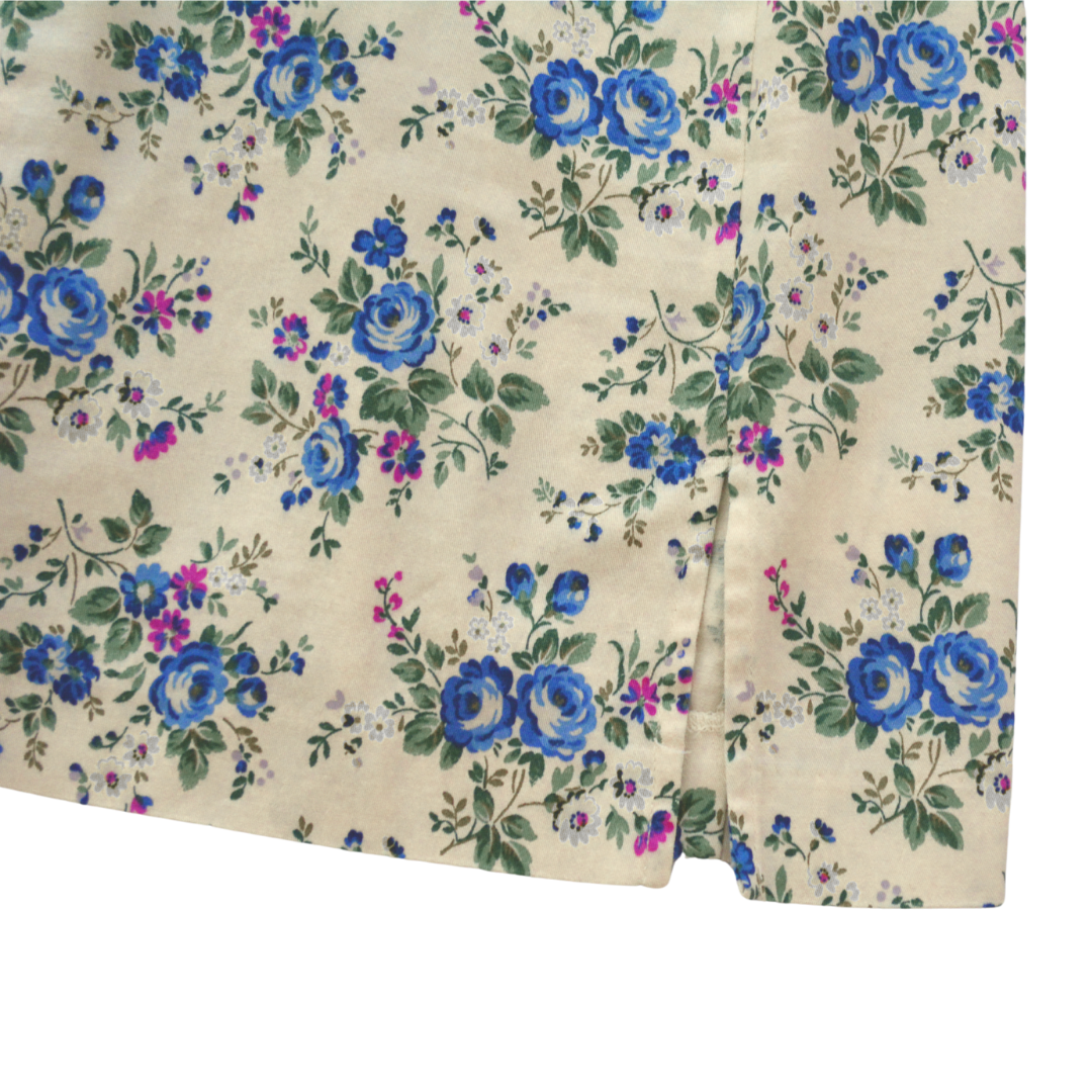 Vestido beige floral mangas globo