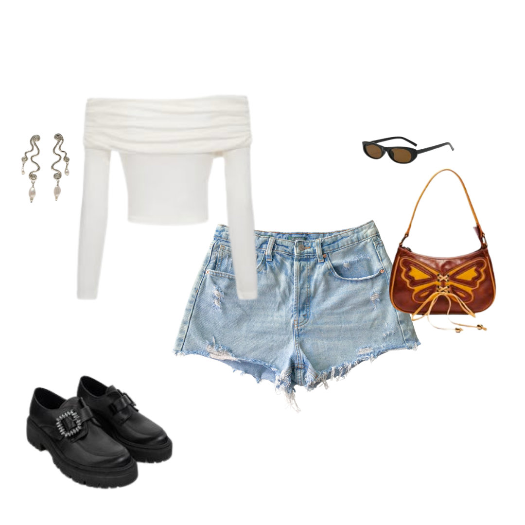 Momshort denim tiro alto
