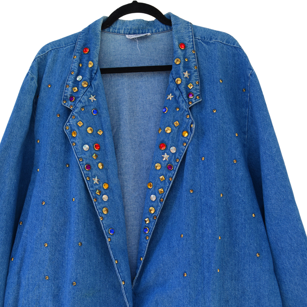 Gabardina vintage denim con pedrería