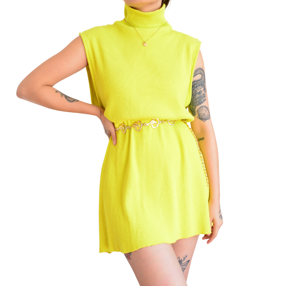 Vestido amarillo knit cuello alto