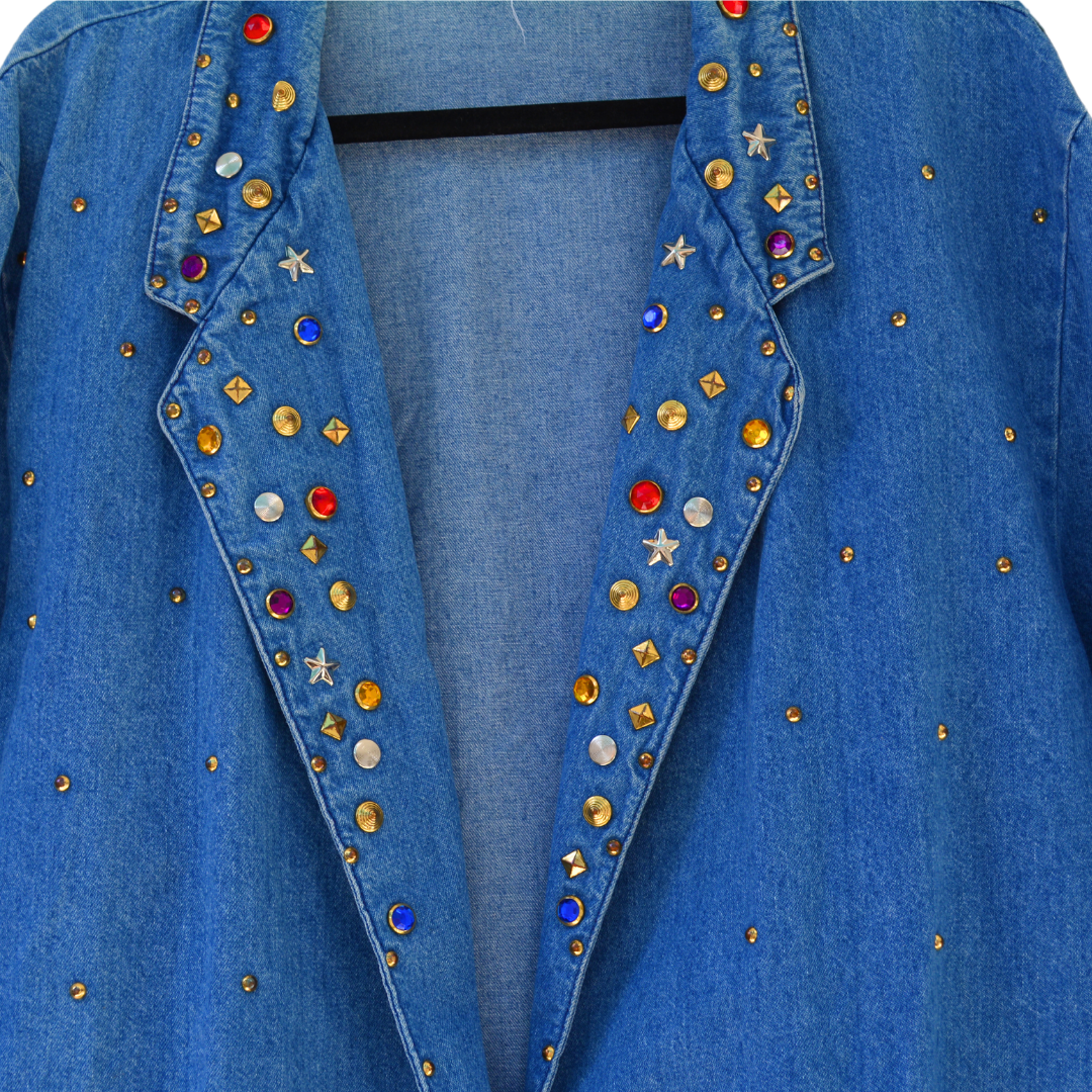 Gabardina vintage denim con pedrería