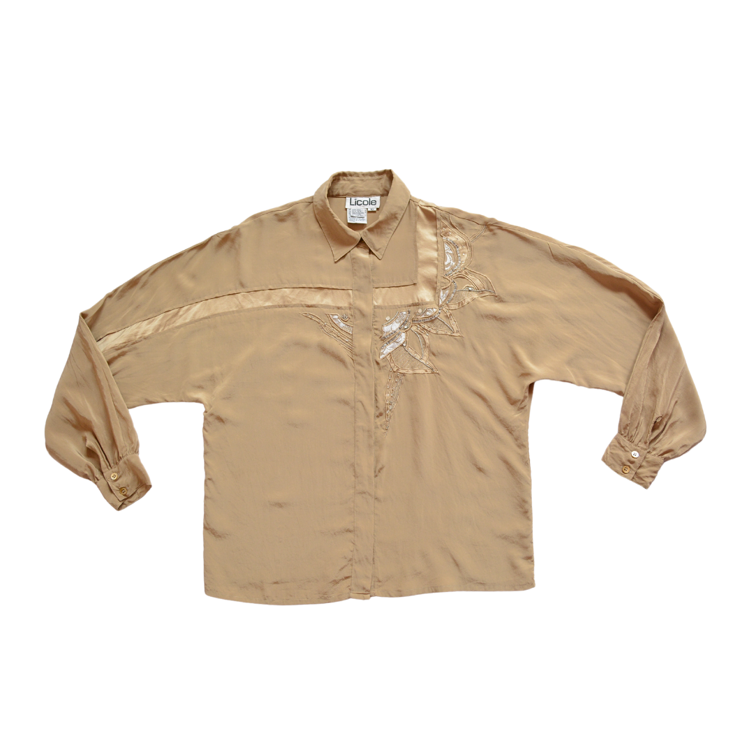 Blusa vintage de seda con bordado