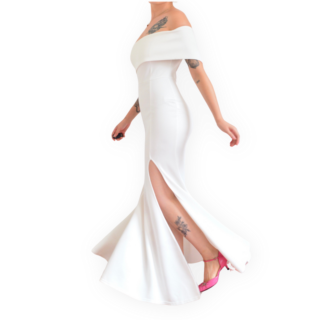 Vestido perla largo con abertura