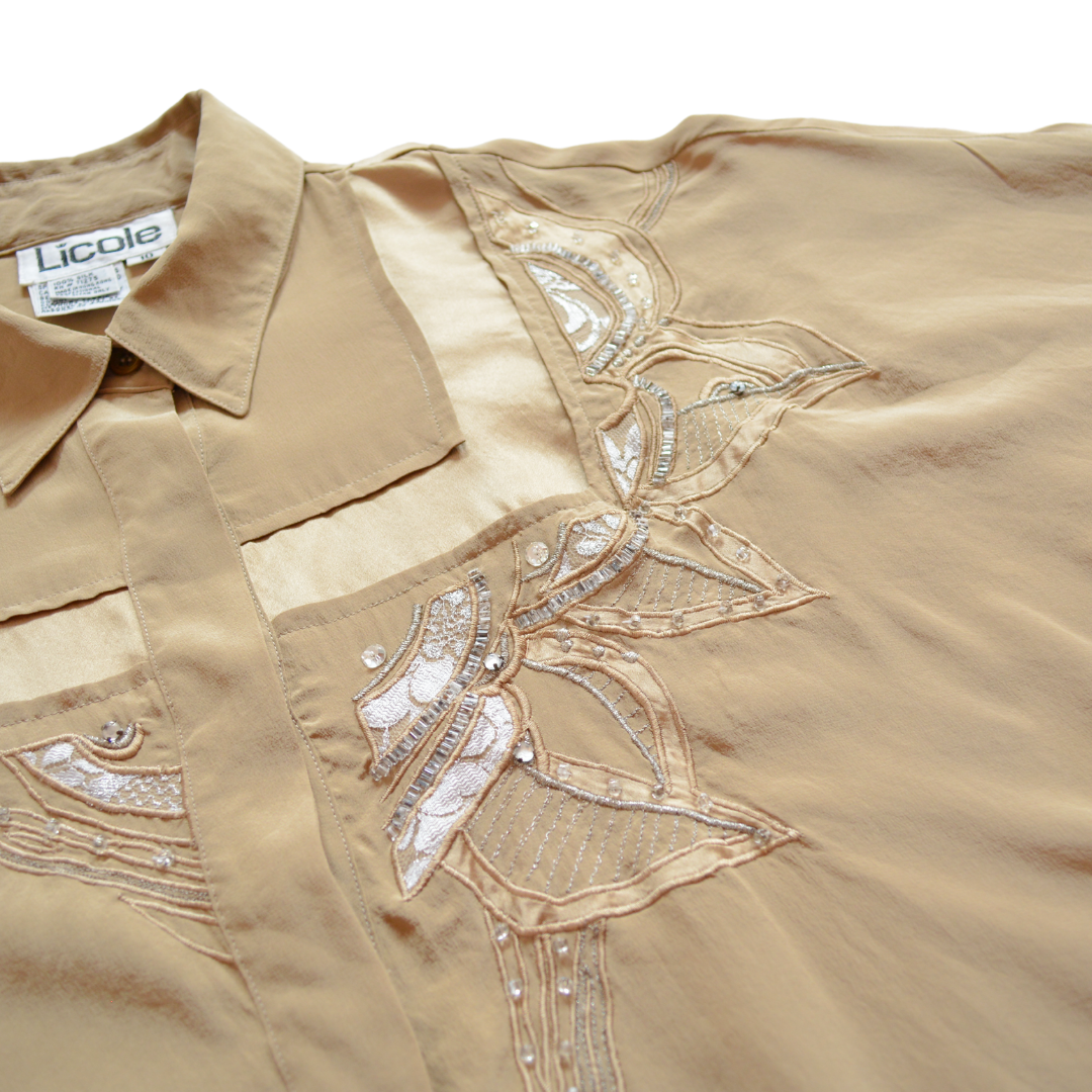 Blusa vintage de seda con bordado
