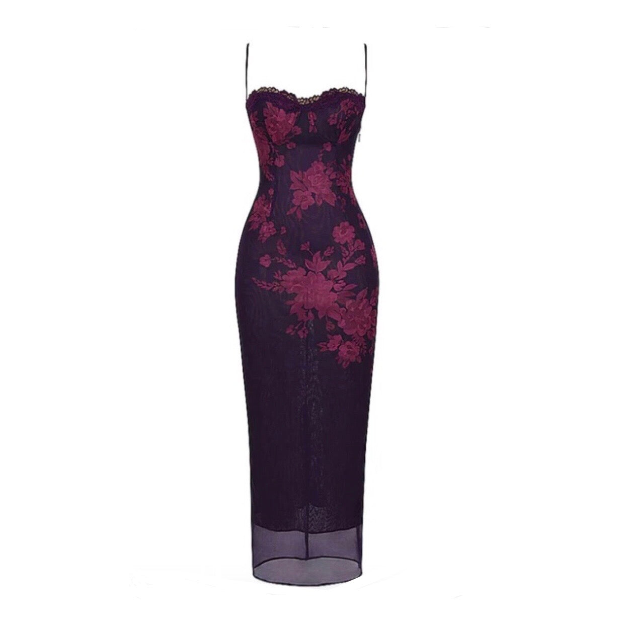 Vestido largo floral mesh