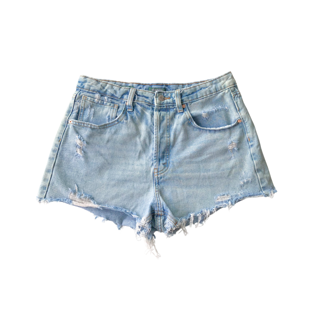 Momshort denim tiro alto