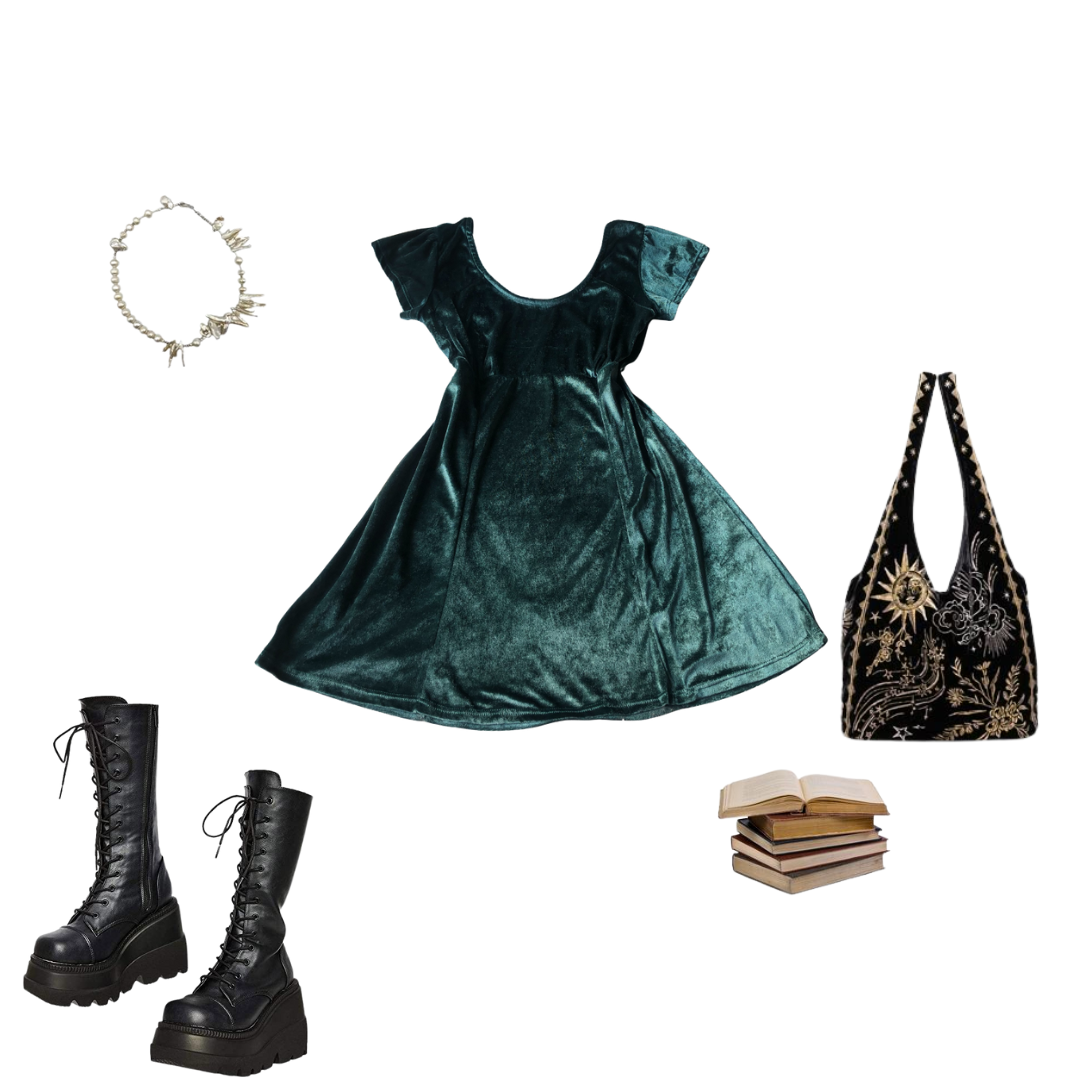 Vestido velvet verde hoja