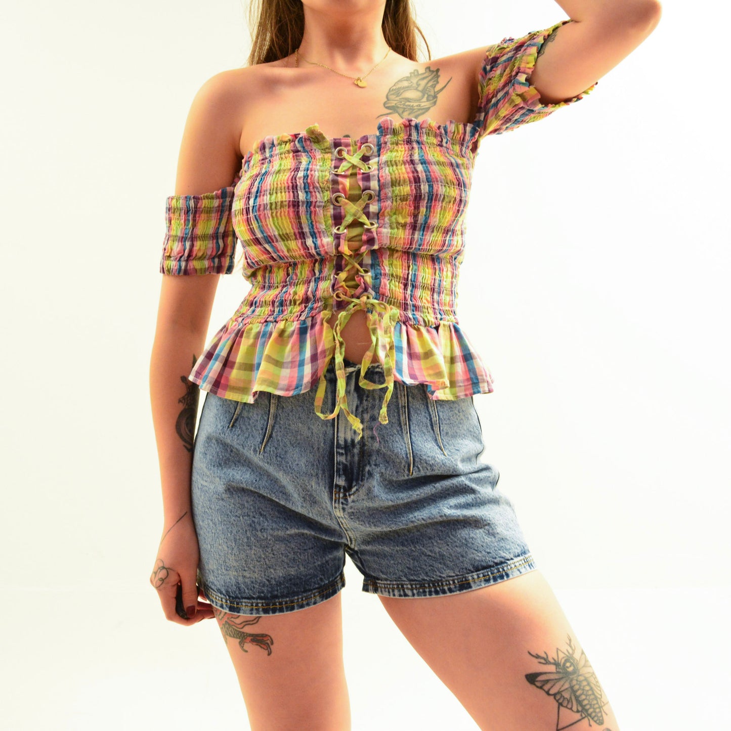 Short denim tiro alto