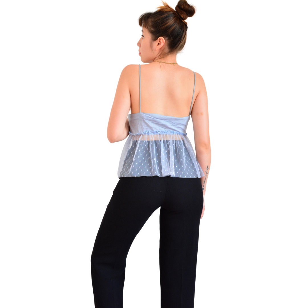 Blusa cottage azul mesh