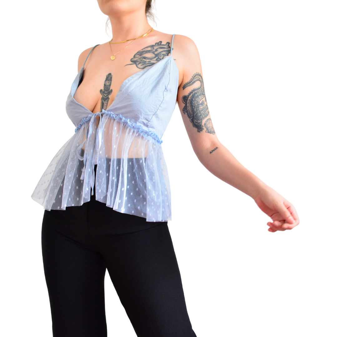 Blusa cottage azul mesh