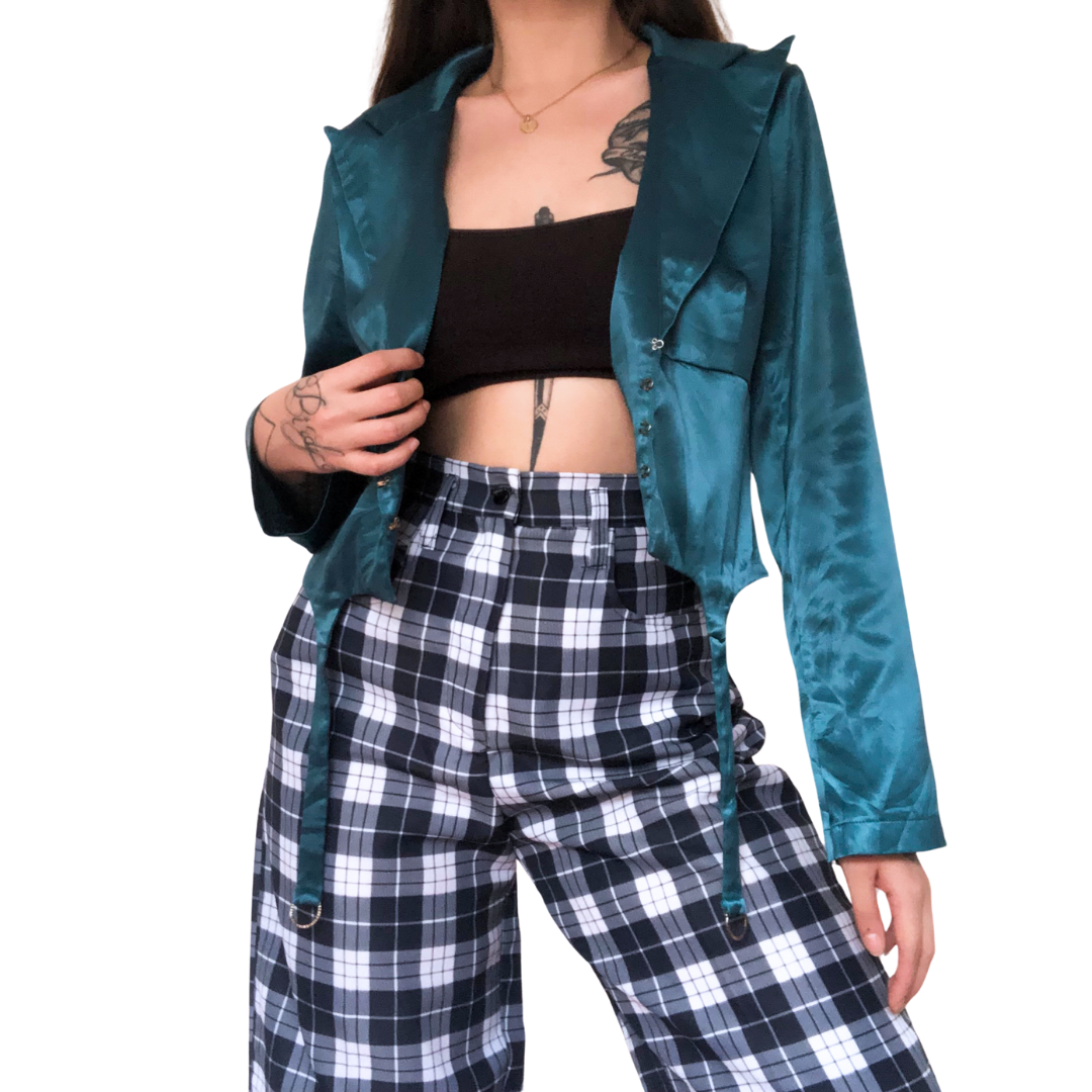 Blusa azul satinada