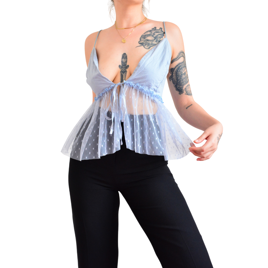 Blusa cottage azul mesh