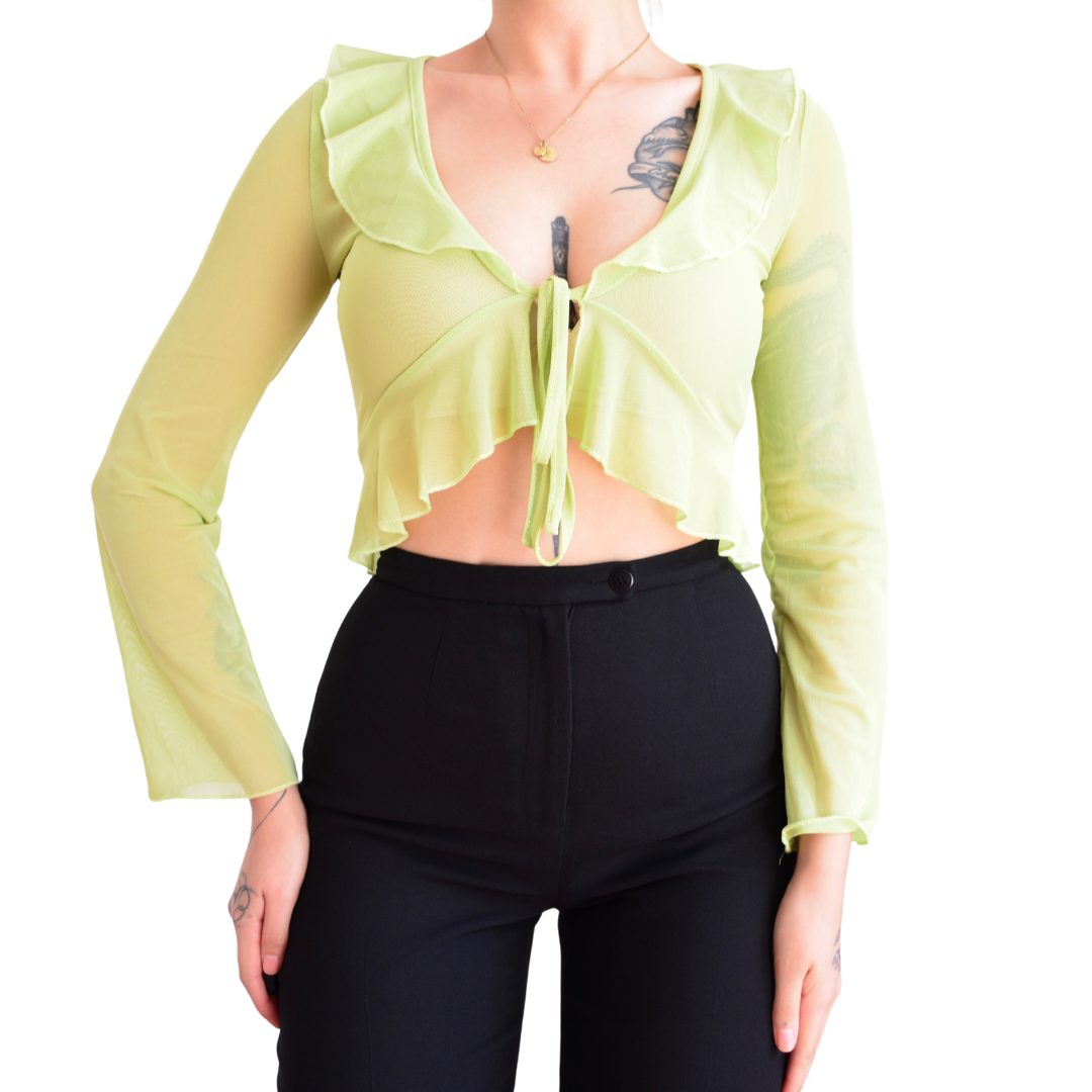 Blusa verde limón mesh con listón