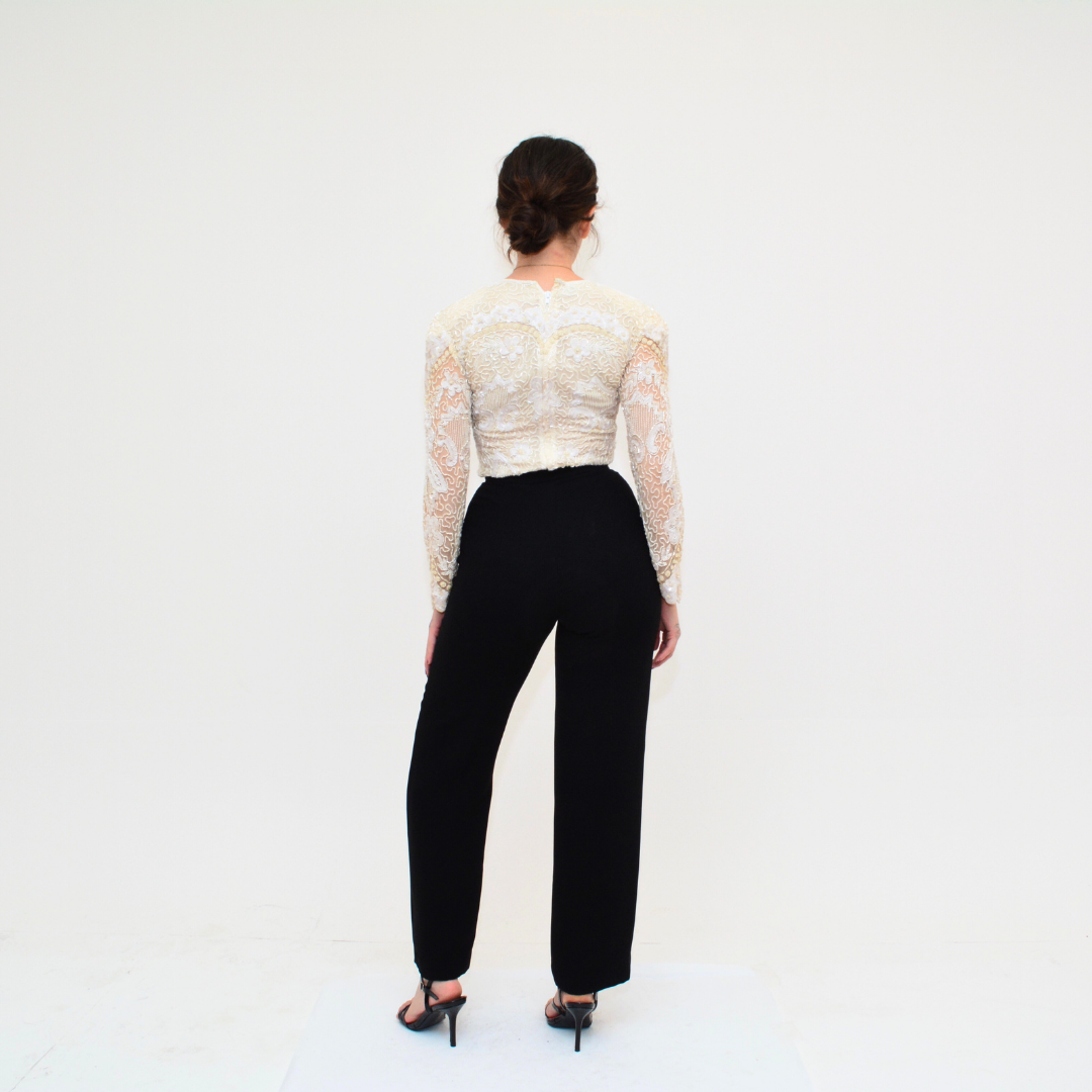 Blusa art deco vintage de seda y aplicaciones