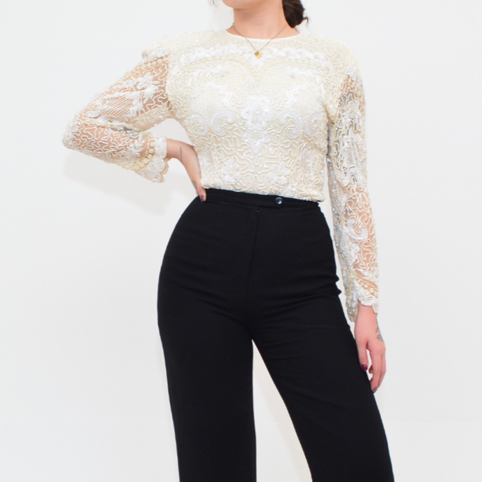 Blusa art deco vintage de seda y aplicaciones
