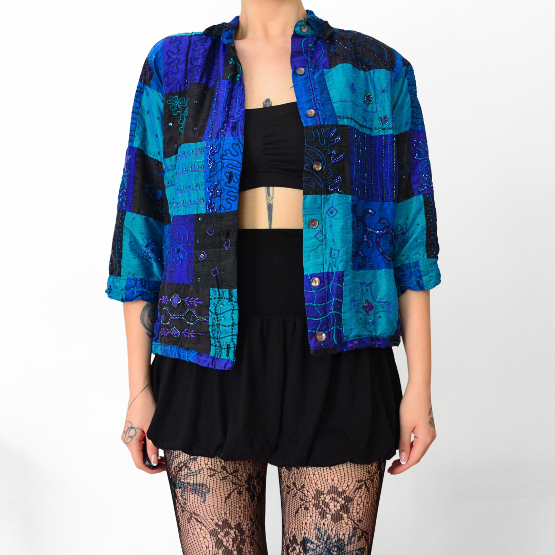 Blusa vintage azul de seda