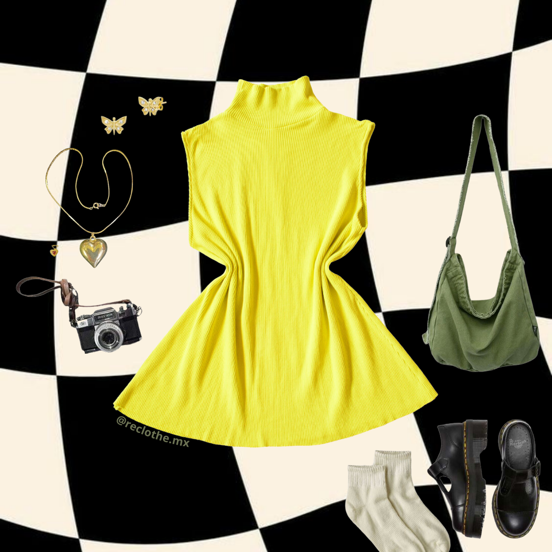 Vestido amarillo knit cuello alto