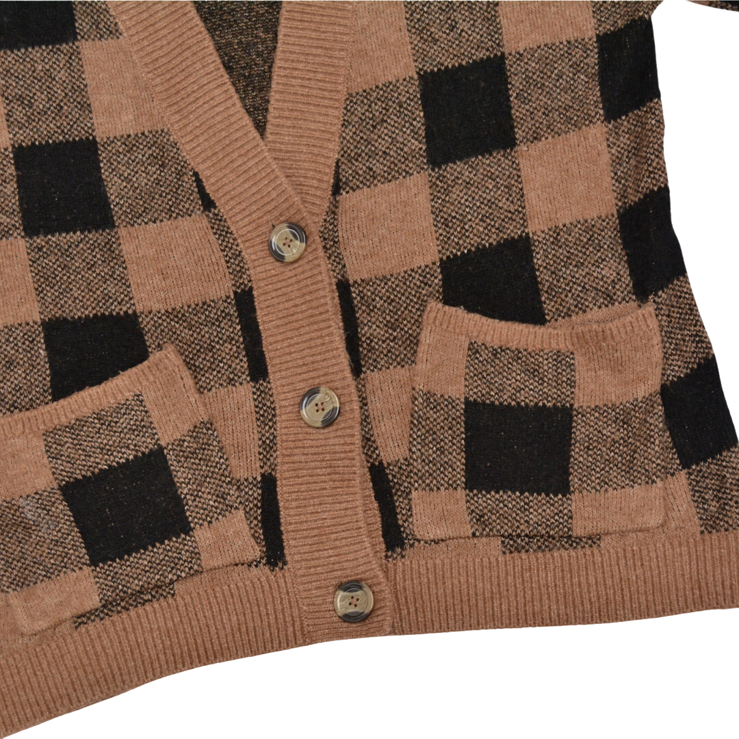 Cardigan cuadriculado café