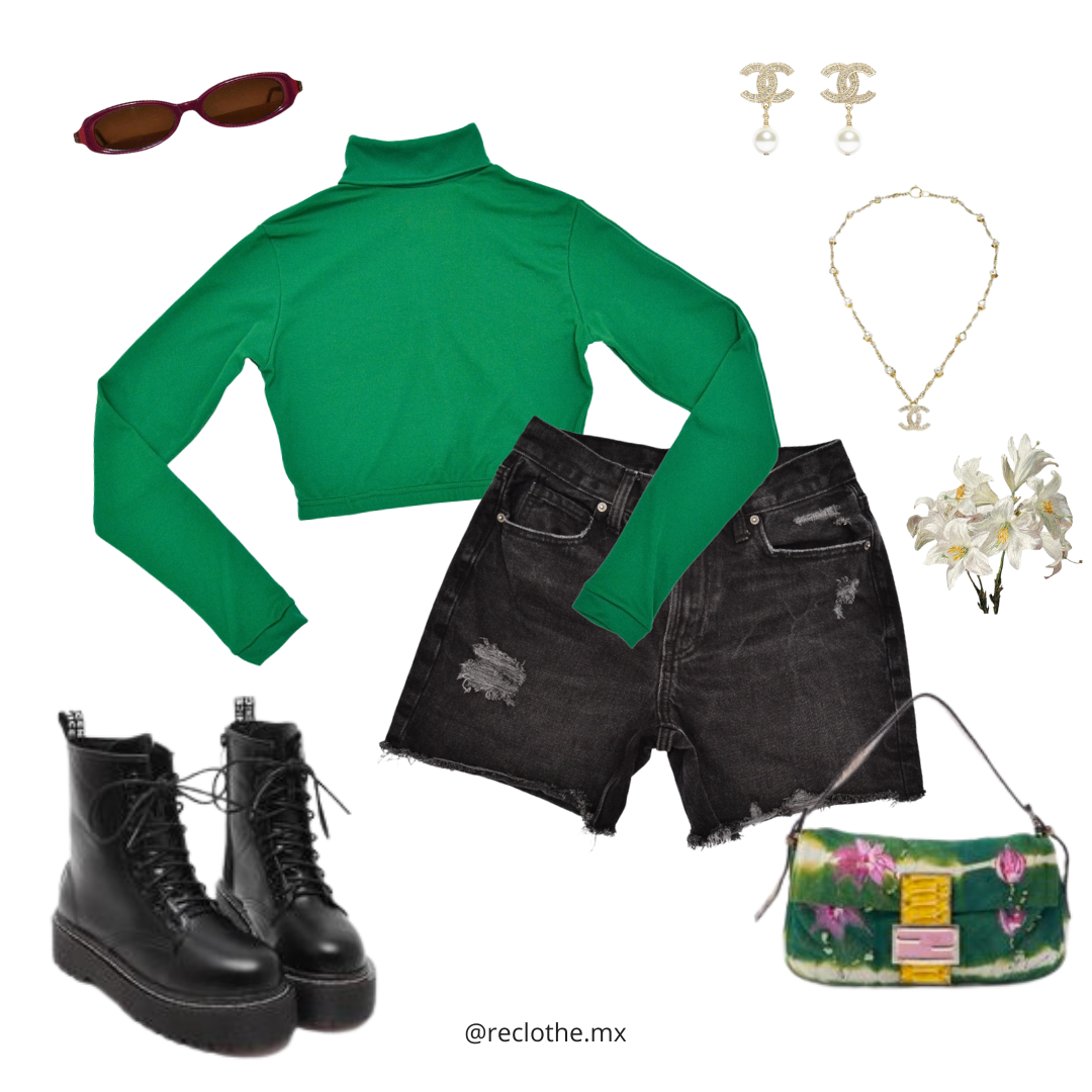 Top verde manga larga y cuello alto