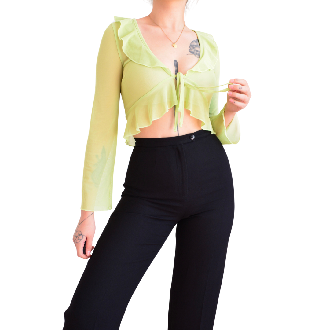 Blusa verde limón mesh con listón