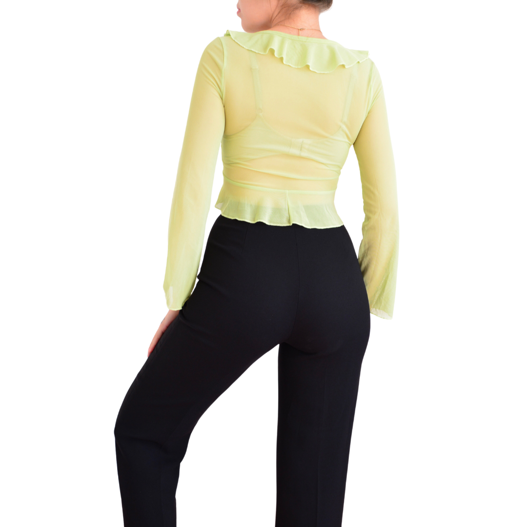 Blusa verde limón mesh con listón