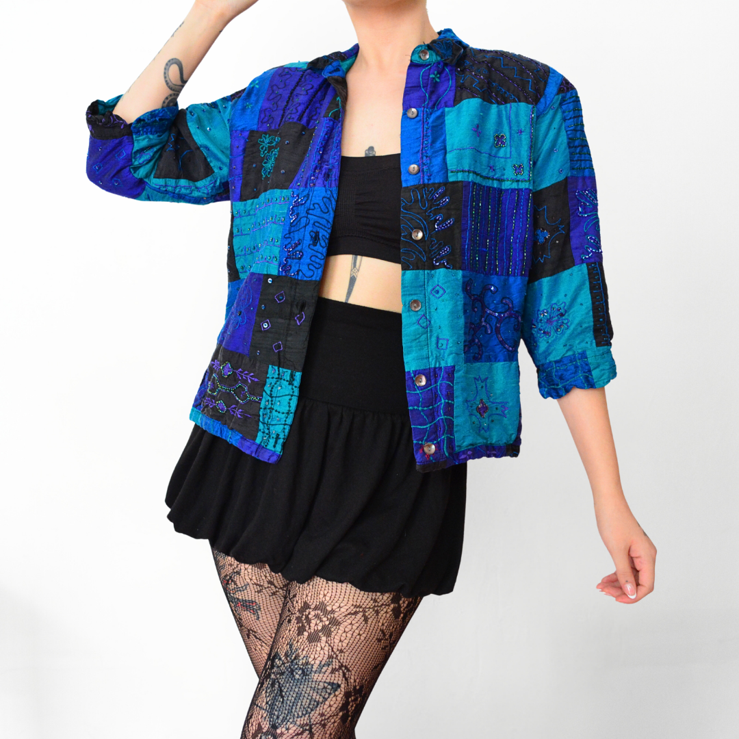 Blusa vintage azul de seda