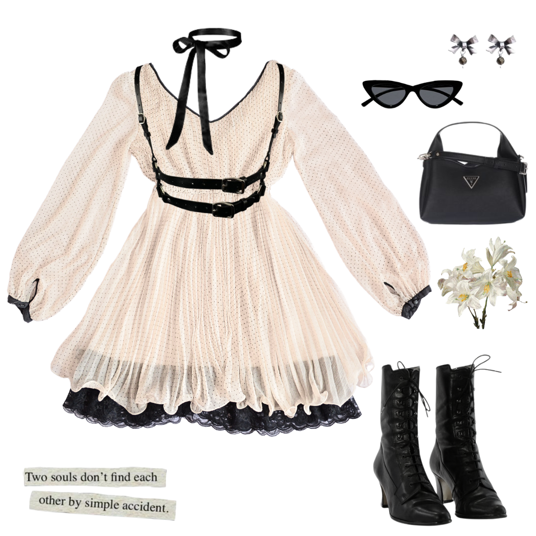Vestido beige con lunares pequeños