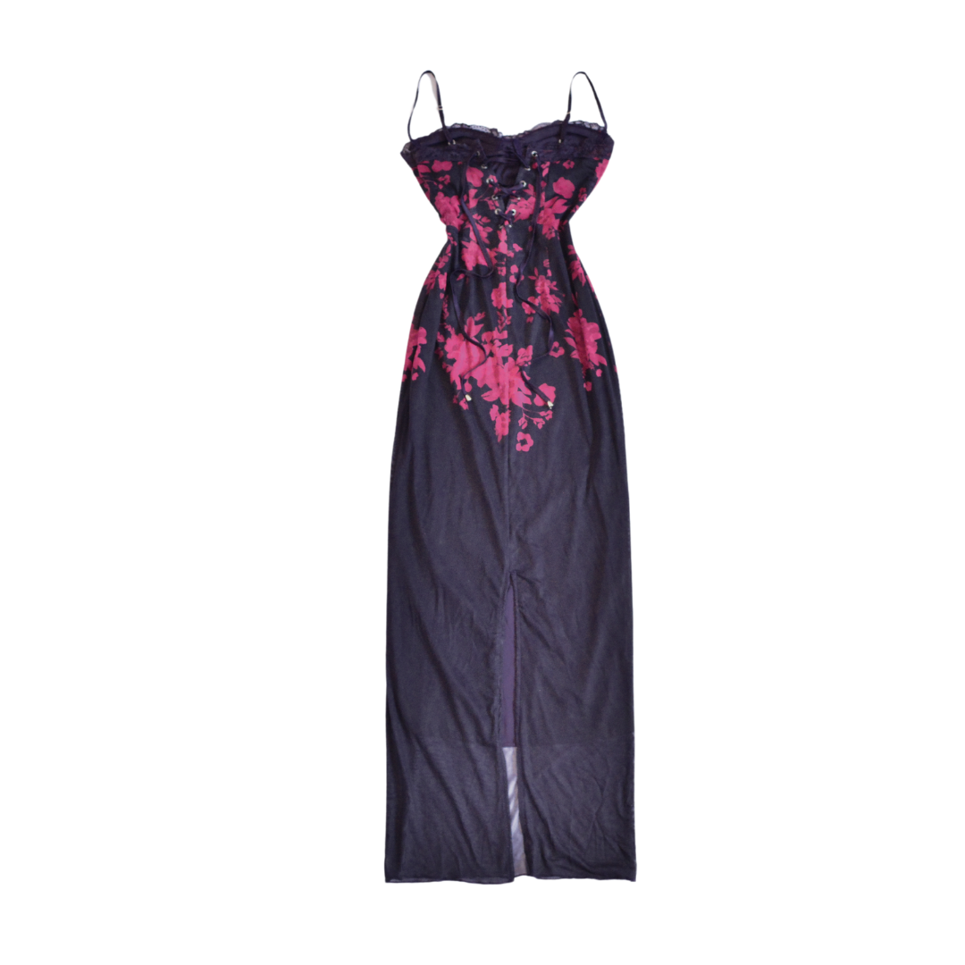 Vestido largo floral mesh