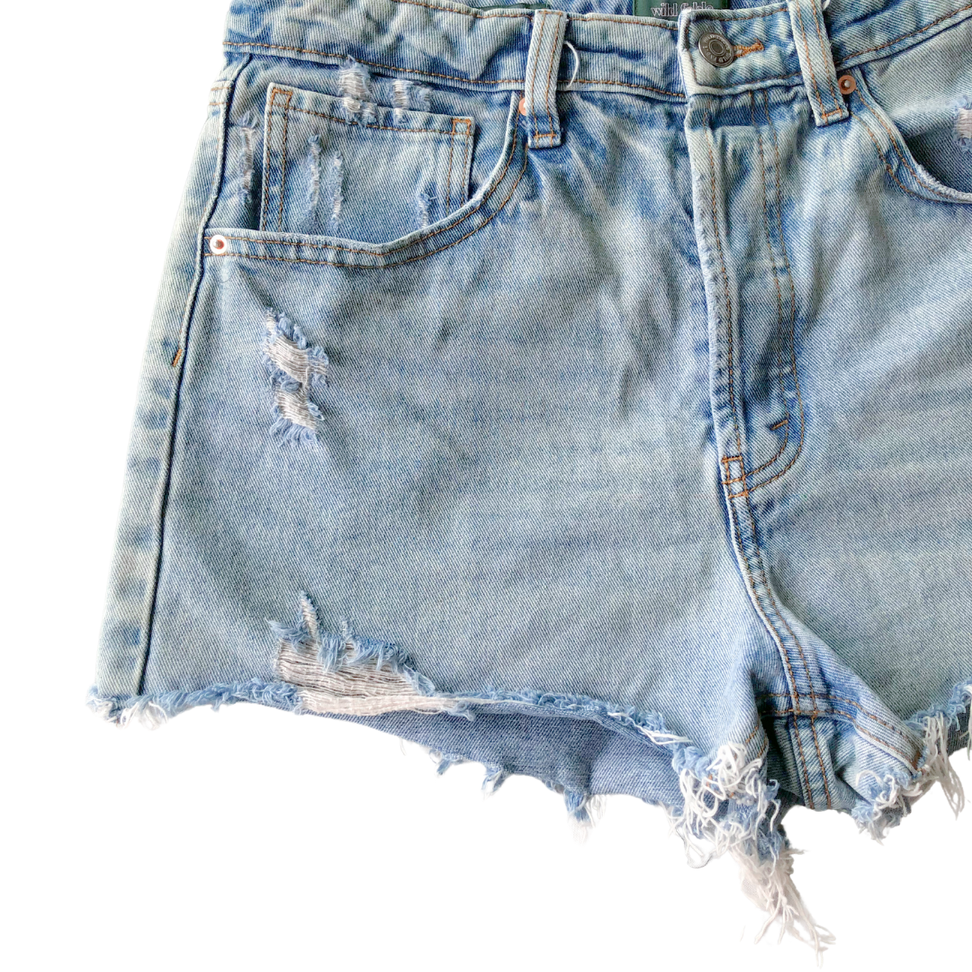Momshort denim tiro alto