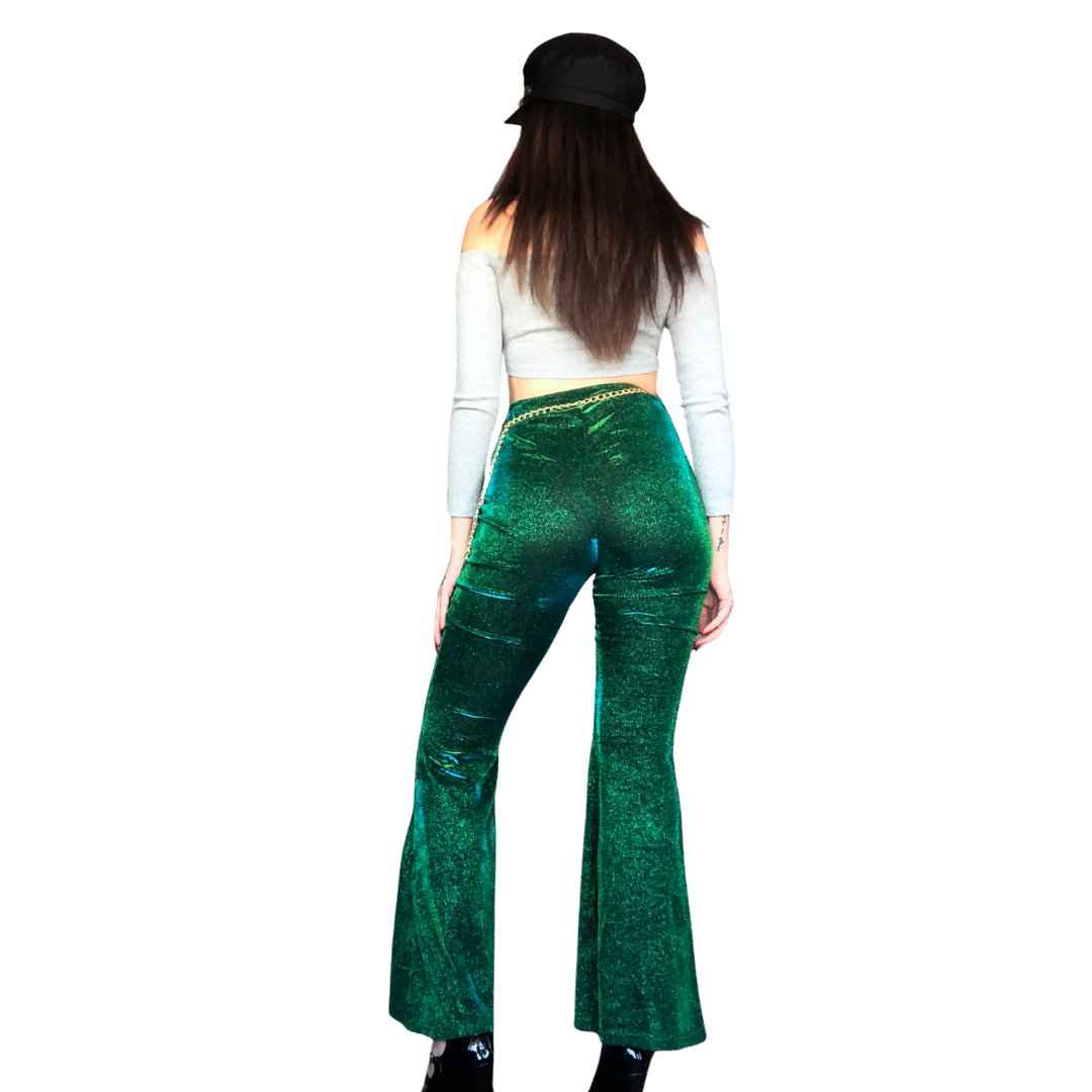 Pantalón flared con brillos tornasol