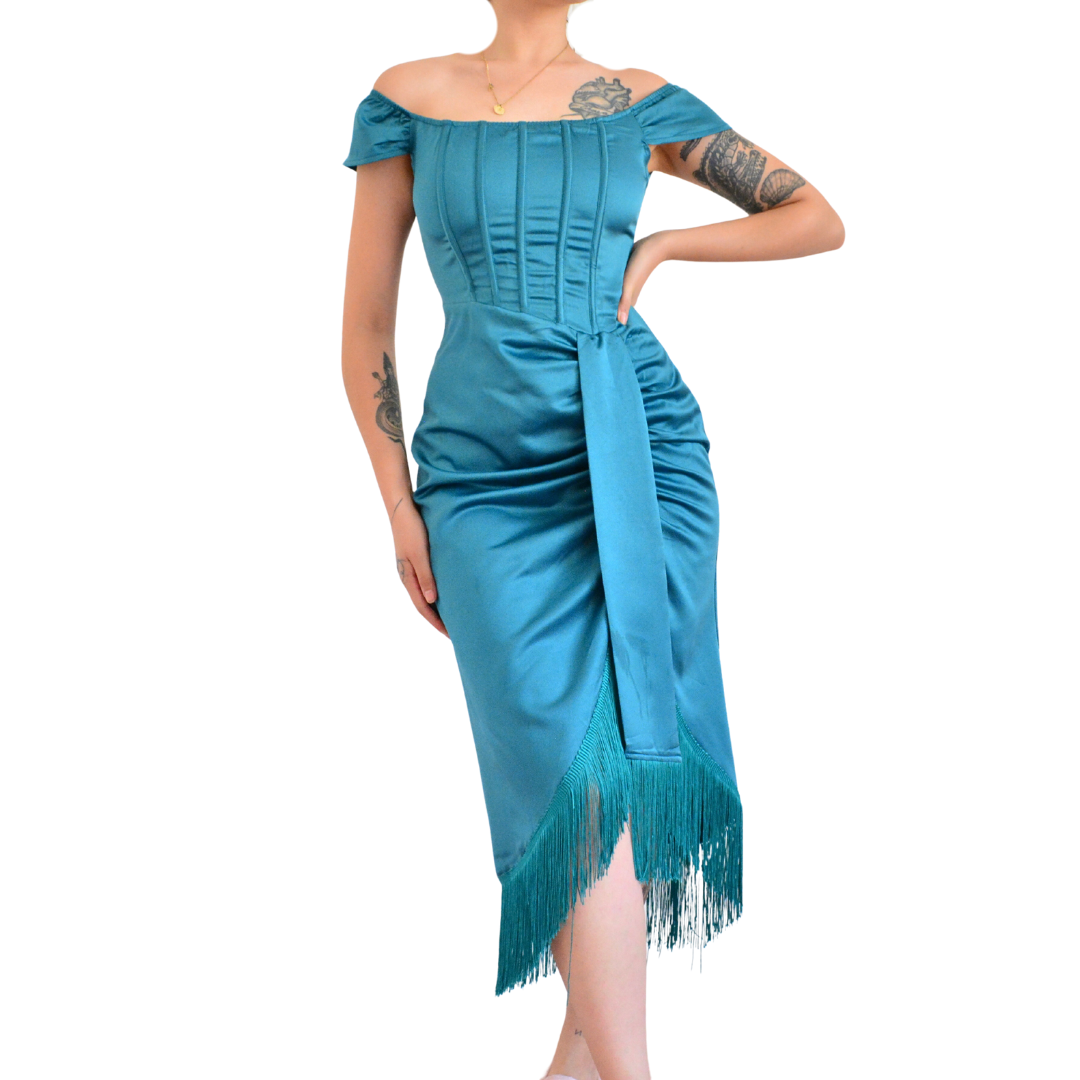 Vestido satinado con corset
