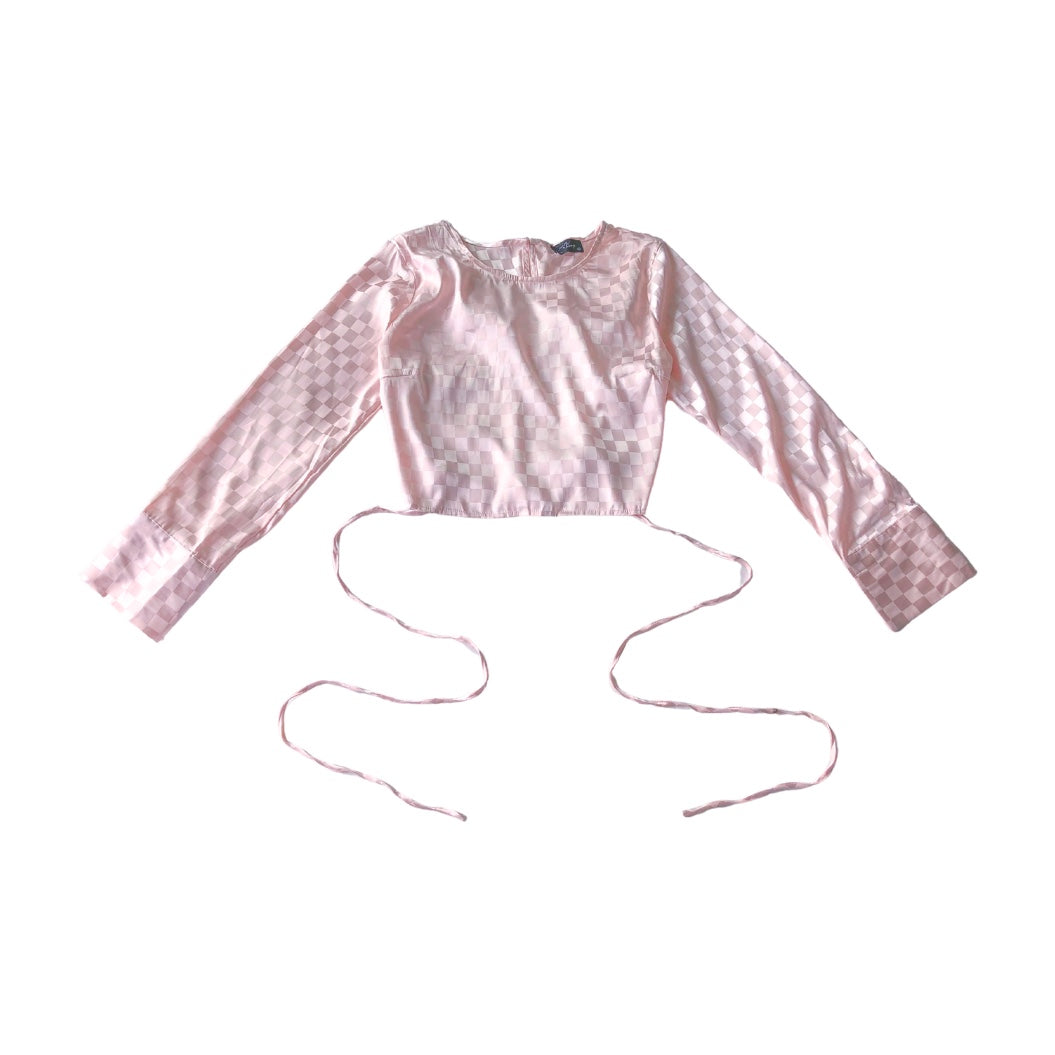 Blusa rosa pastel satin escote cruzado