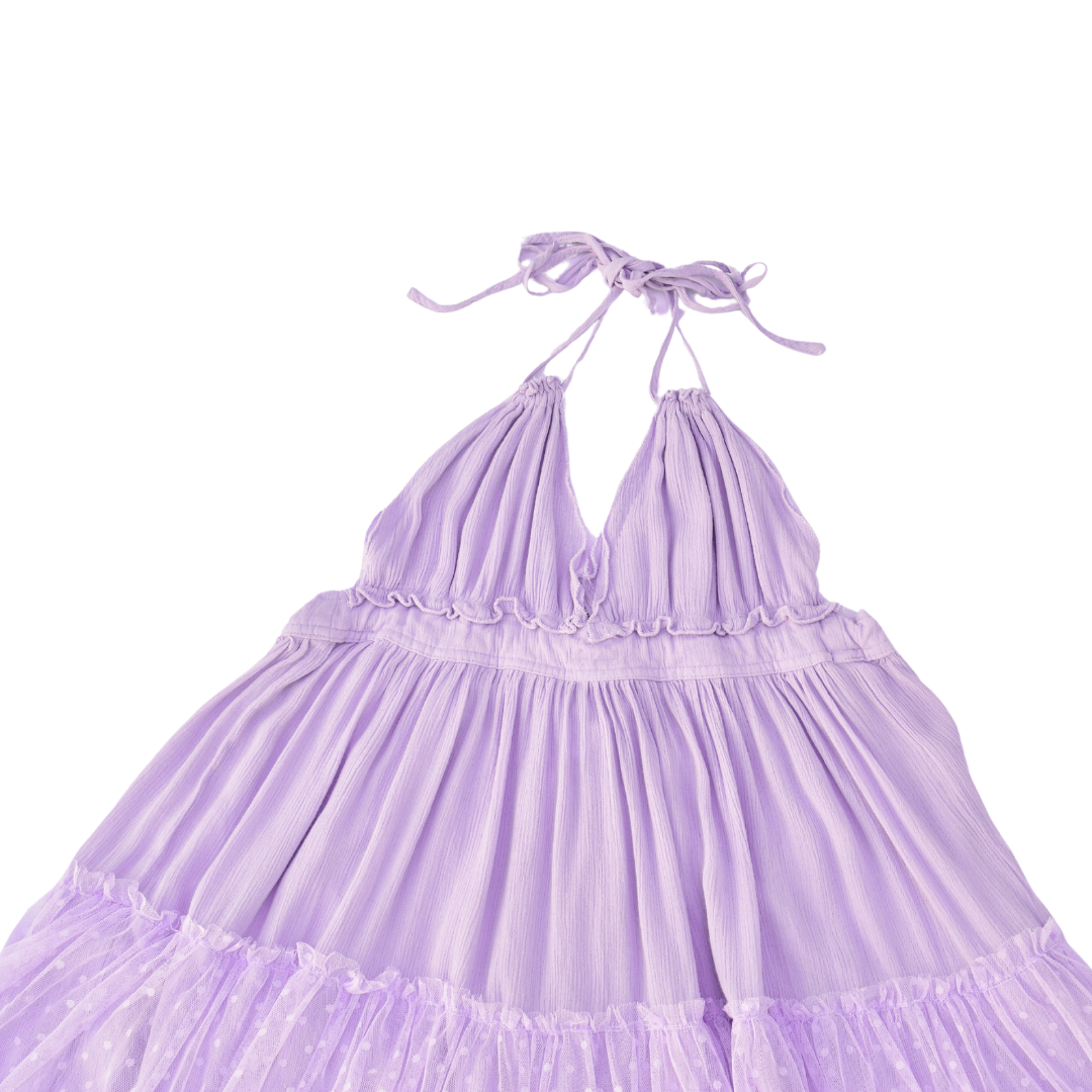 Vestido lila con escote espalda