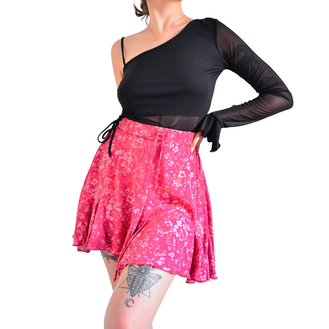 Falda rosa floral