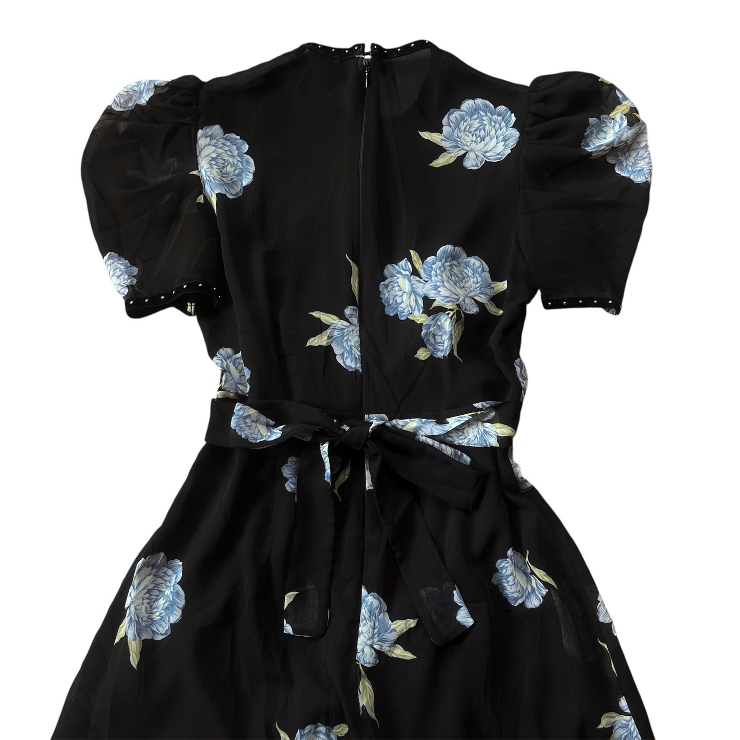 Vestido negro flores azules
