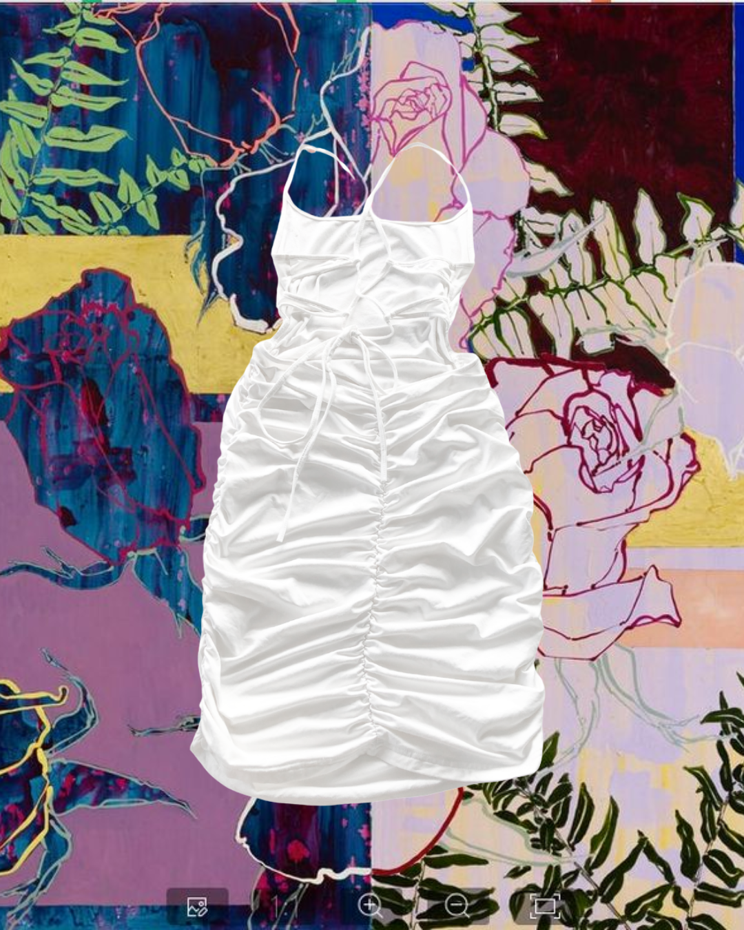Vestido blanco fruncido escote cruzado