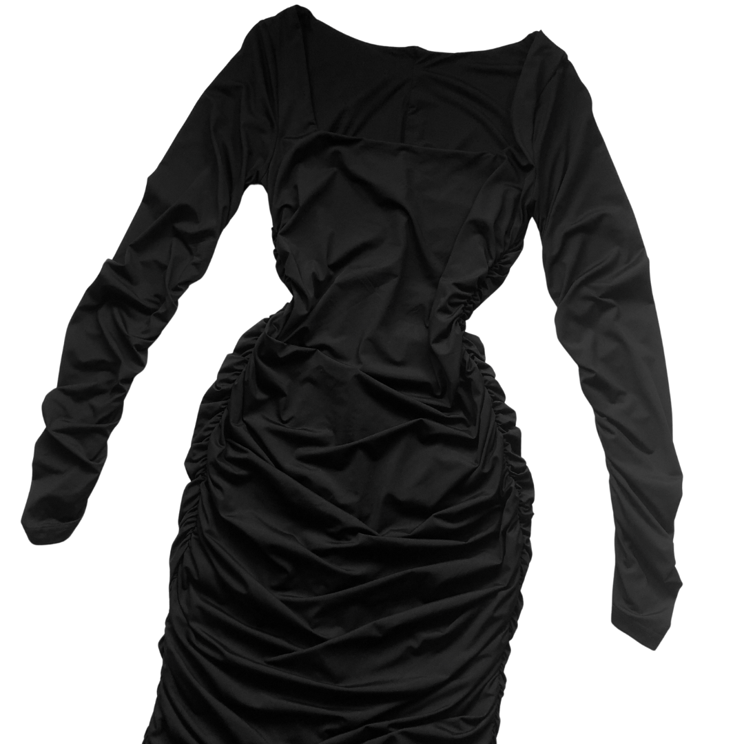 Vestido negro drappeado midi