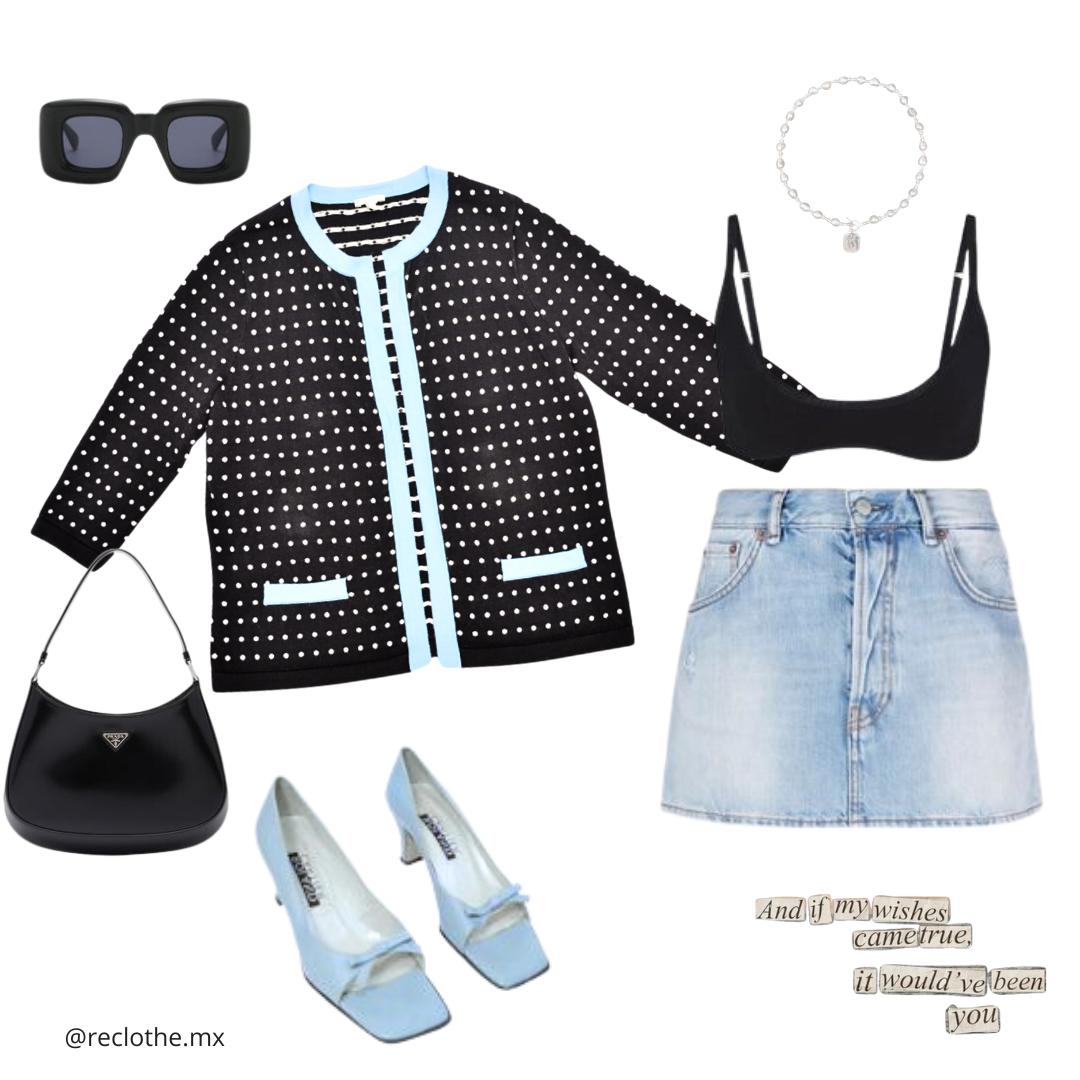 Cardigan polka dots negro con azul