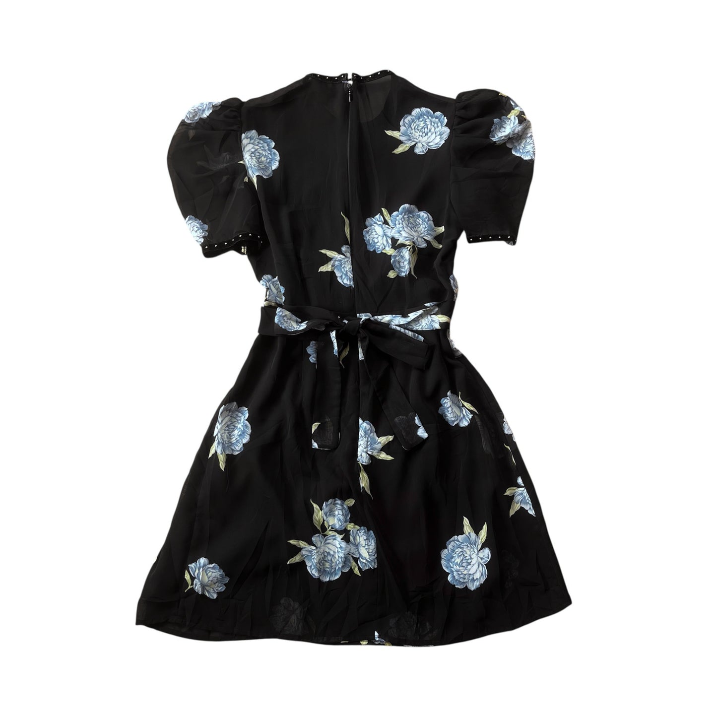 Vestido negro flores azules