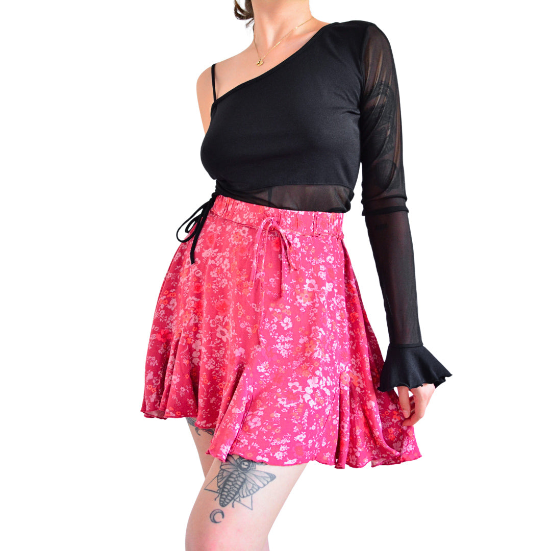 Falda rosa floral
