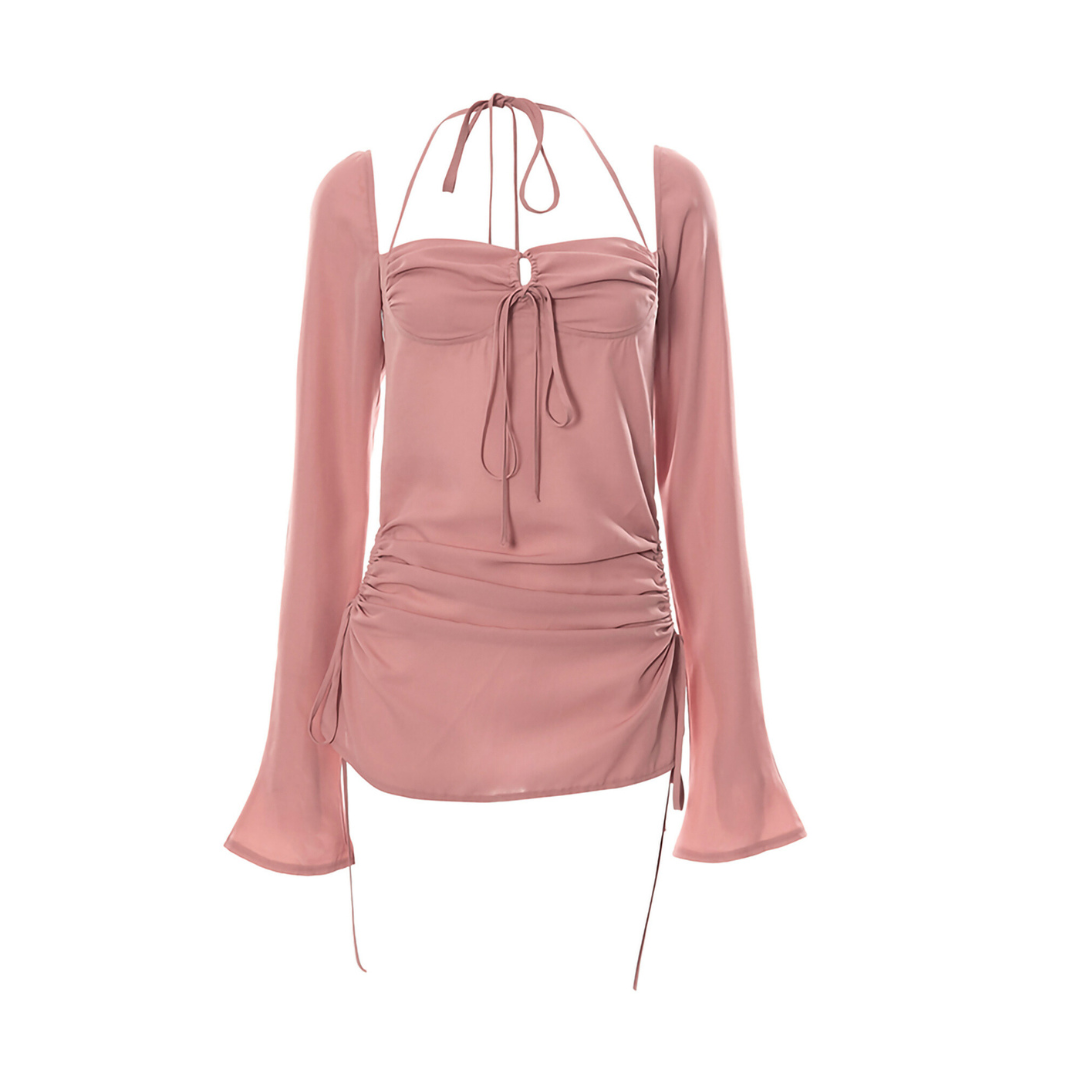 Vestido rosa con tiras y aberturas