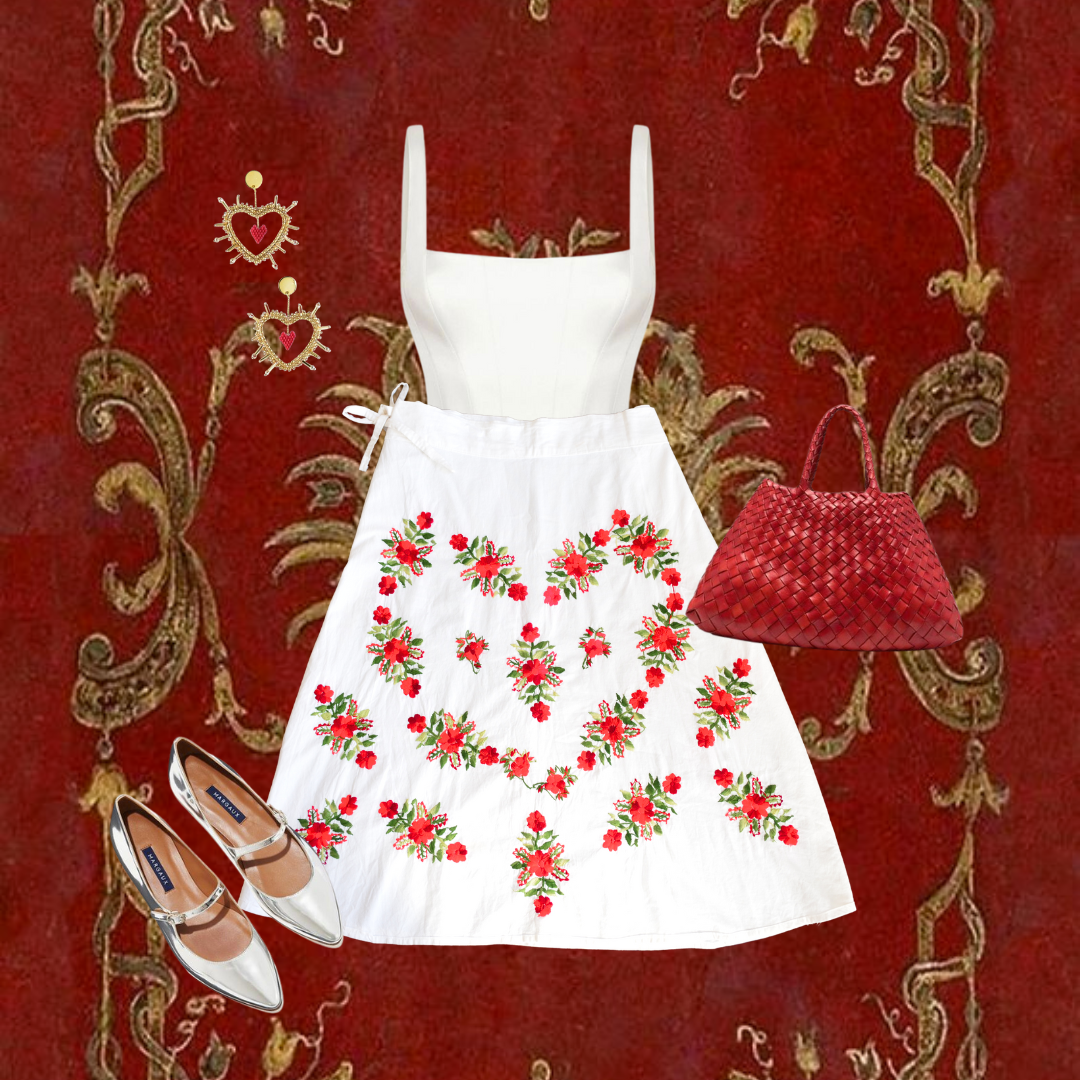 Falda envolvente con bordado floral