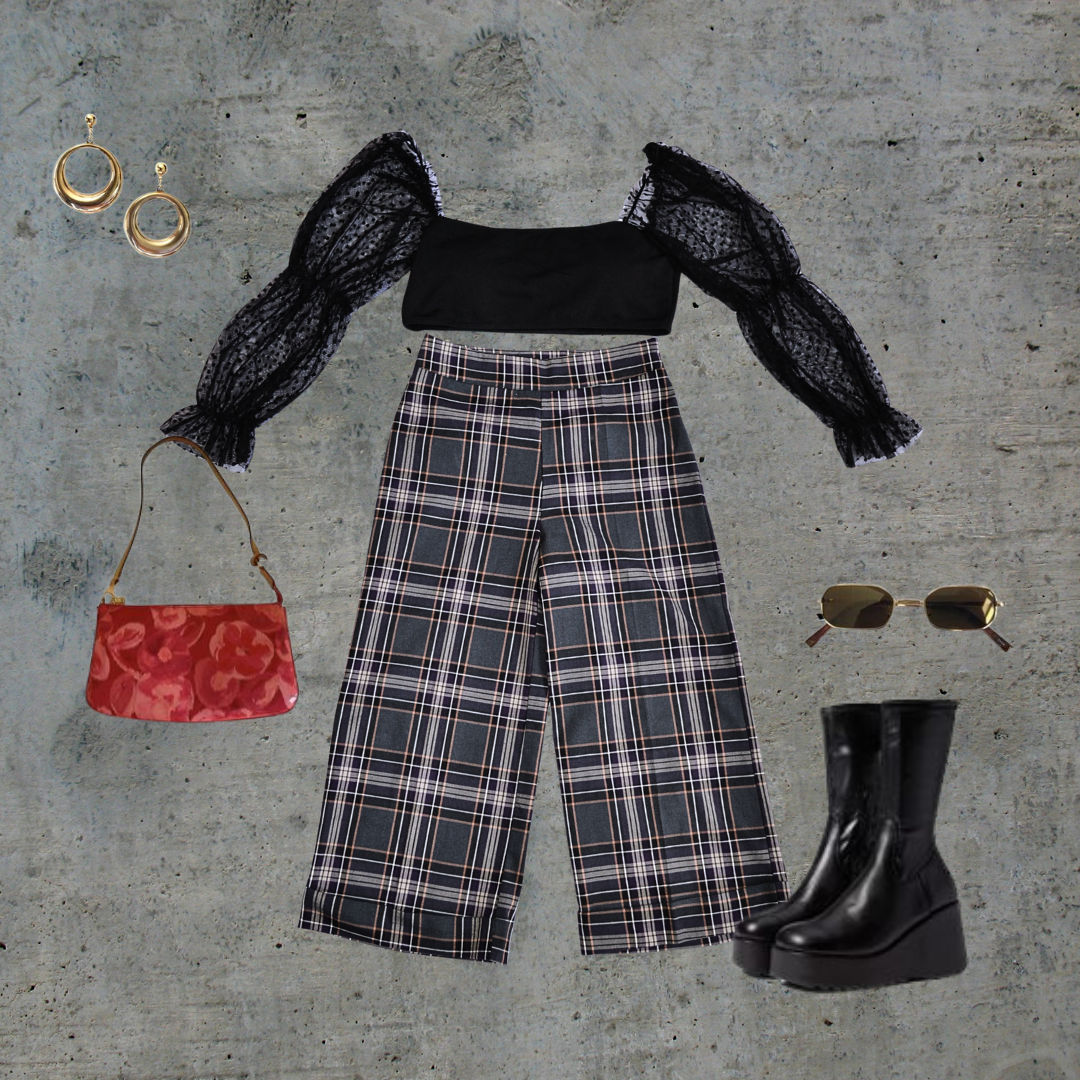 Pantalon plaid corte ancho