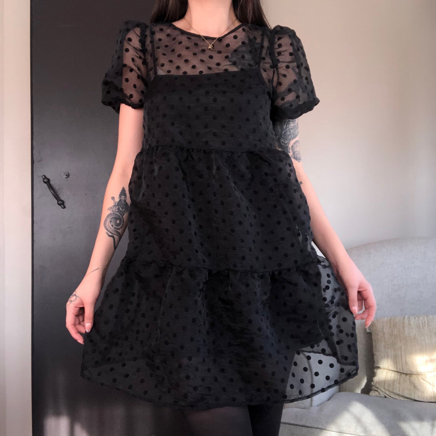 Vestido negro polka dots
