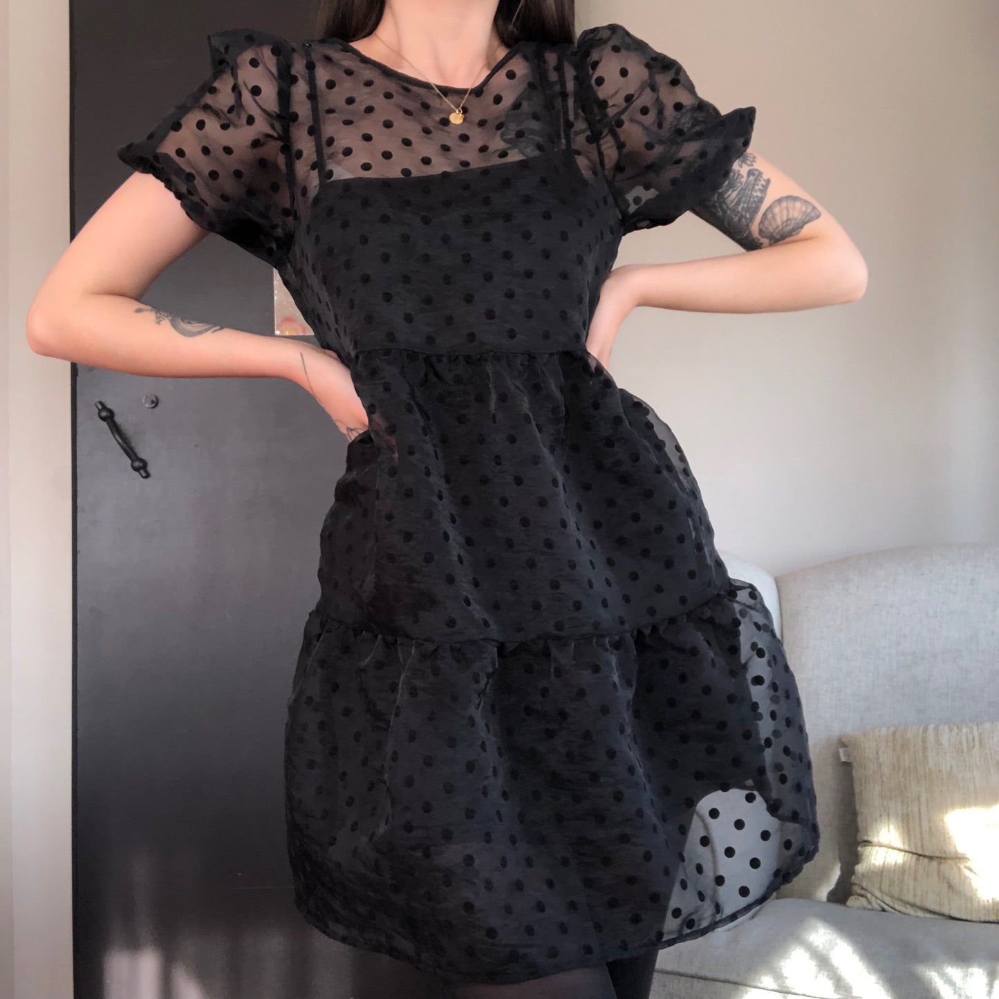 Vestido negro polka dots