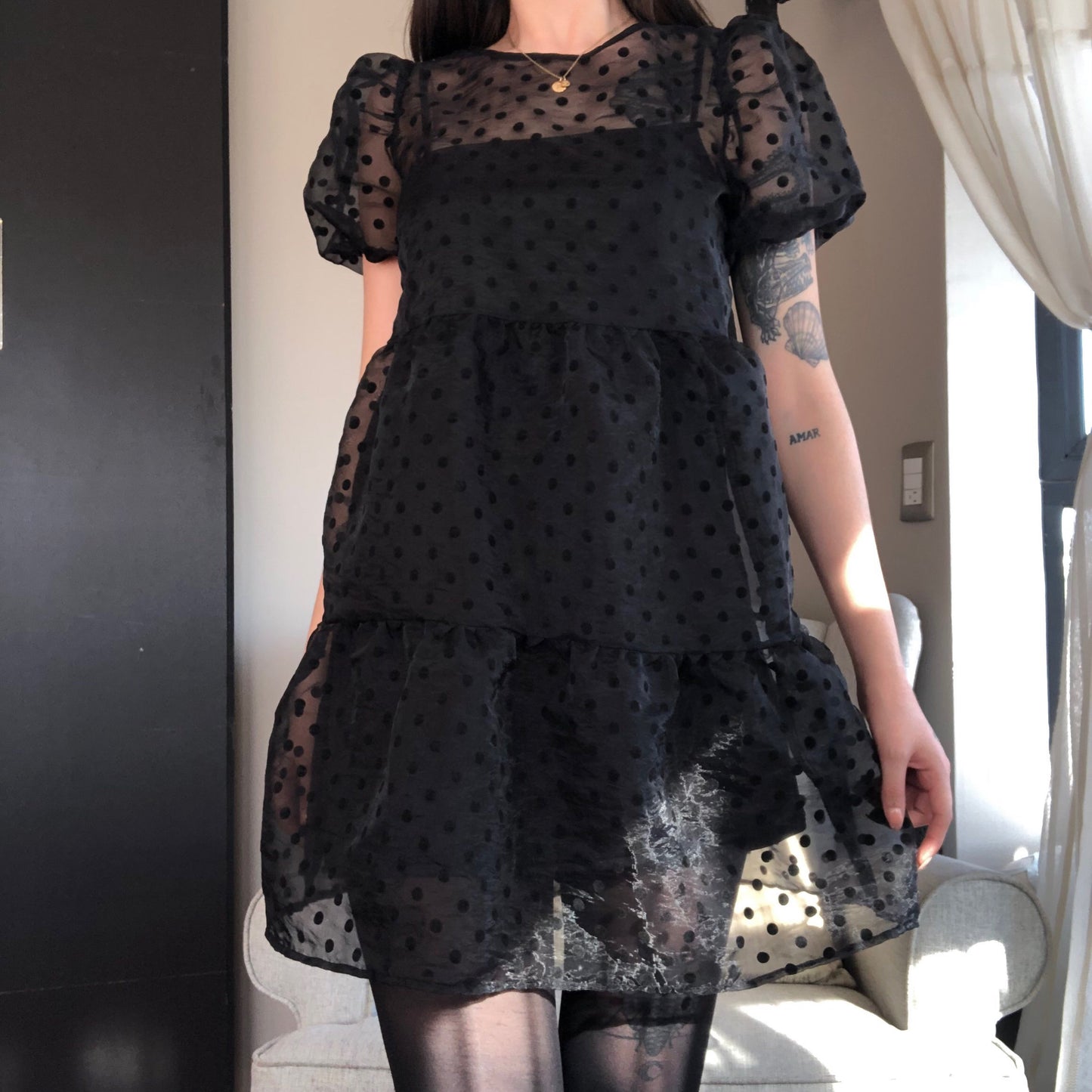 Vestido negro polka dots