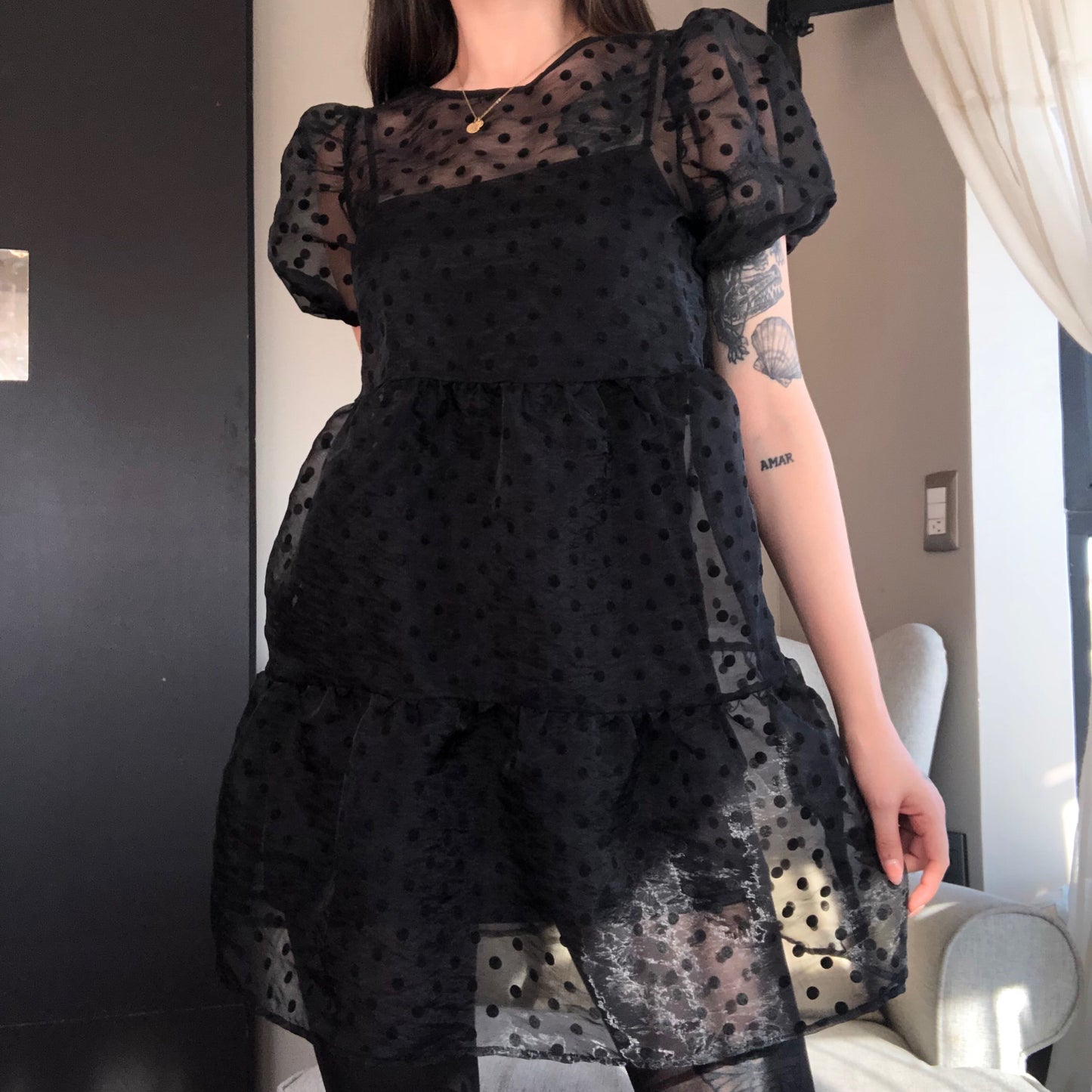 Vestido negro polka dots