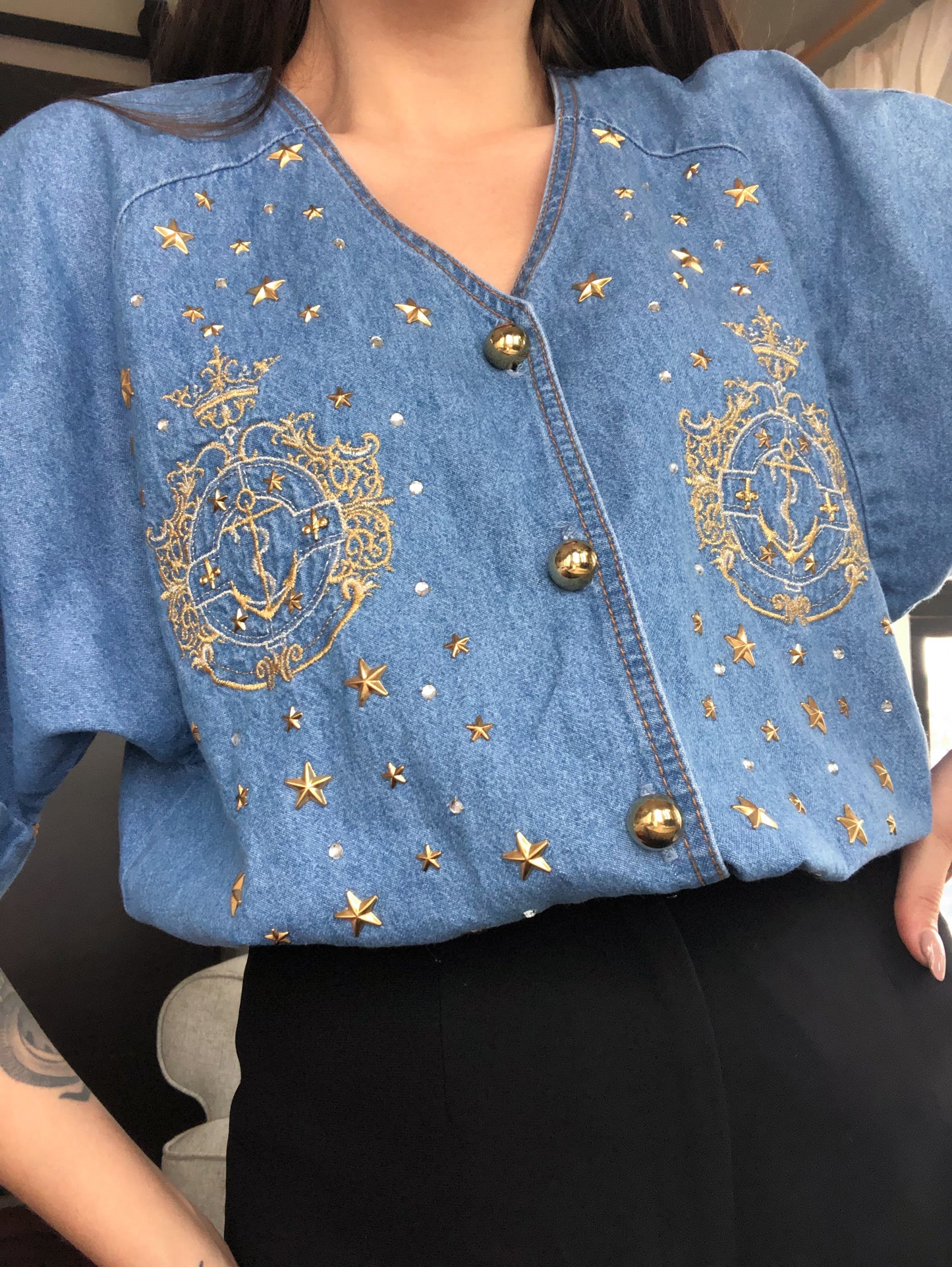 Camisa denim vintage 90s estoperoles